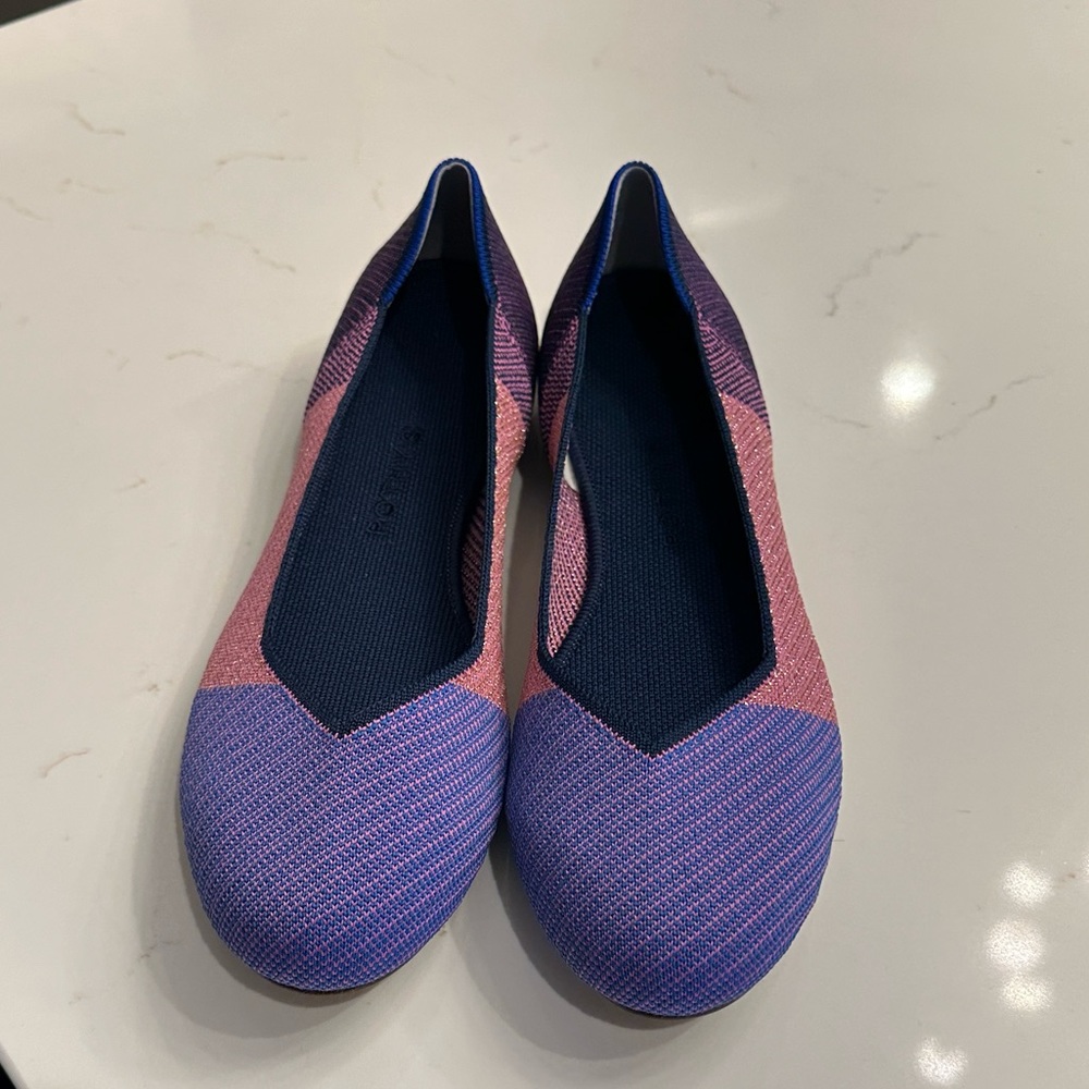 Rothys the ballet flat 10.5 tri colored pink purple & sparkly gold
